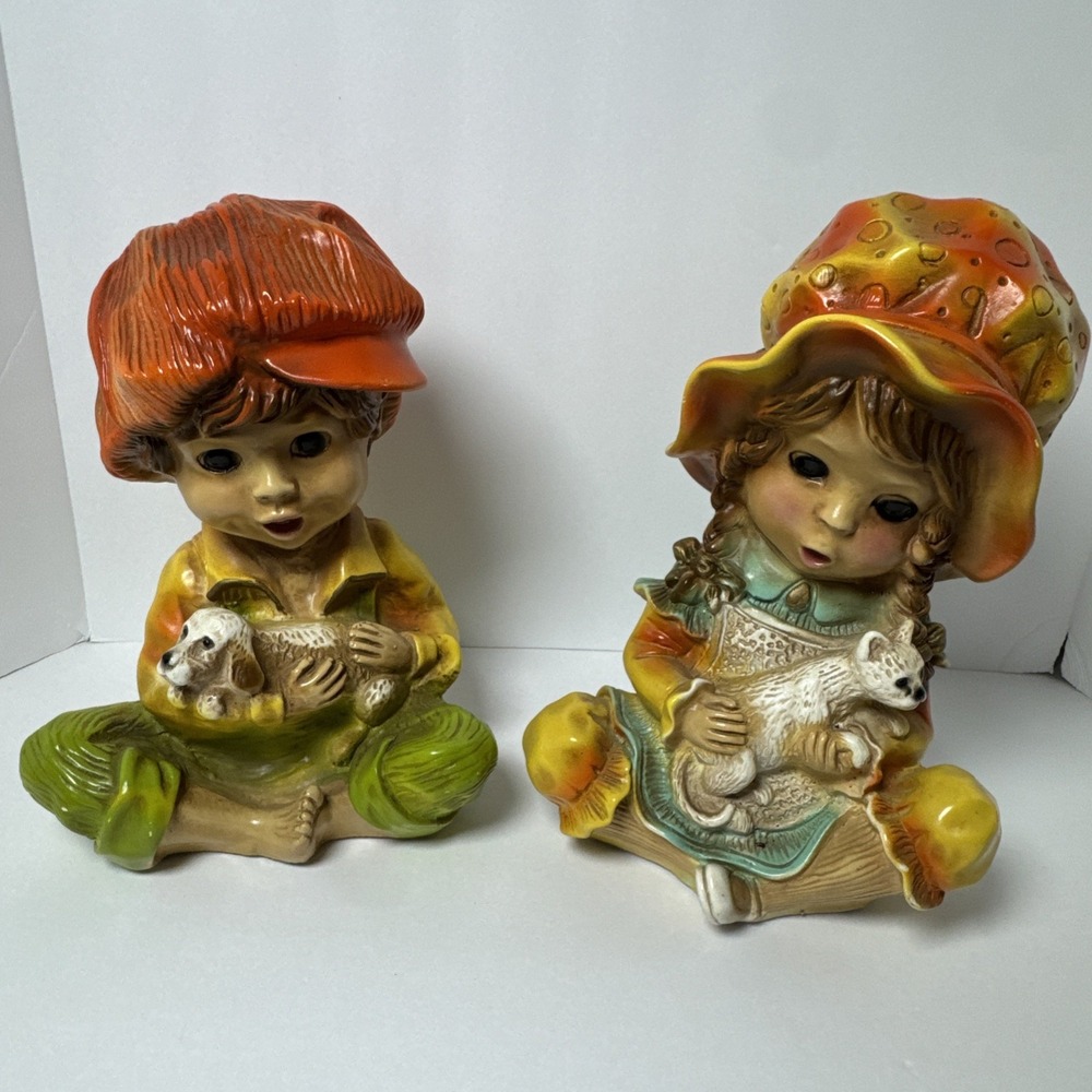 Vintage MCM Universal Statuary 1974 Alice And Andy Statue Set #293 Chalk Ware